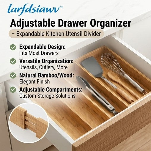 larfdsiawv™ Adjustable Drawer Organizer – Expandable Kitchen Utensil Divider